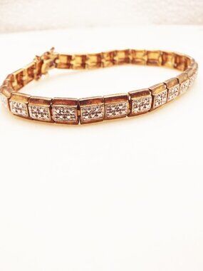 STERLING 18KG VERMEIL TWO TONE SQUARE LINK "NO SETS" TENNIS 16GR BRACELET L